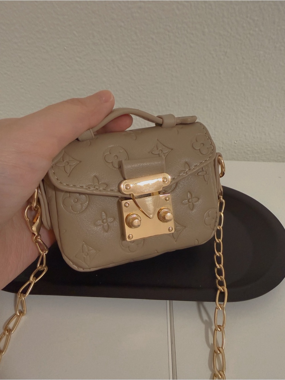 Mini Taupe Embossed Bag Charm Crossbody